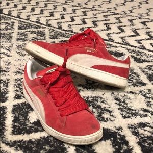 Red suede puma sneakers